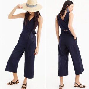 J‎ Crew Wrap Tie in Stretch Poplin Preppy Fall Casual Chic Navy Blue Jumpsuit